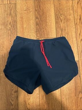 District Vision Navy Men’s Athletic Shorts with Red Drawstring